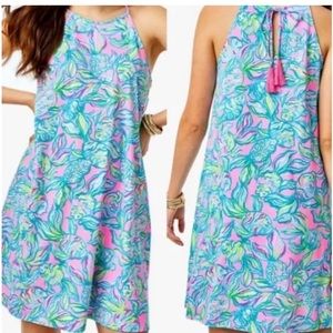 Lilly Pulitzer Tie Back Halter Neck Shift Dress Size XXS flower Pattern